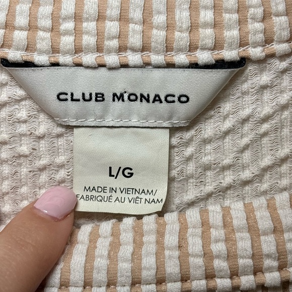 Club Monaco - Casual Simple Gingham Yacht Cream Short Sleeve Knit Top in Size L - Picture 3 of 6